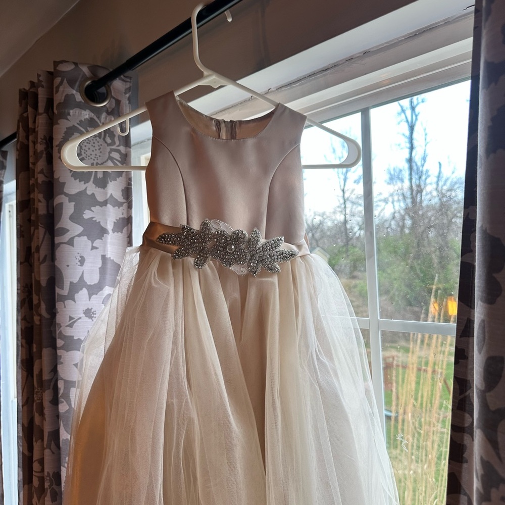 Elegant Cream Kids Dress with Silver Accents